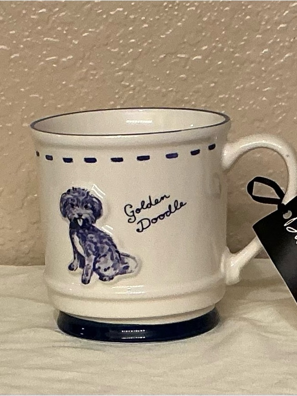 Embossed Golden Doodle Ceramic Mug - White with Blue Accent